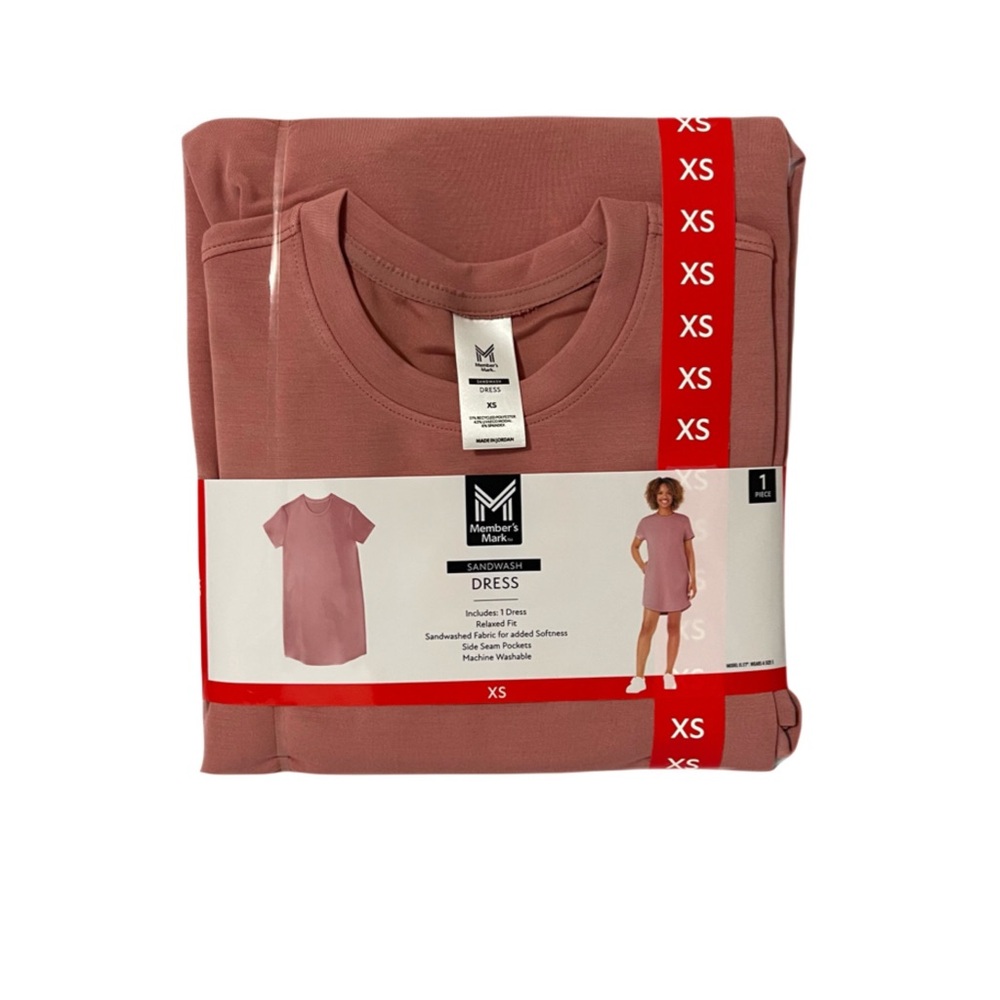 Members Mark Sandwash T Shirt Dress Pink Stretch Short Mini NWT Womens XS
